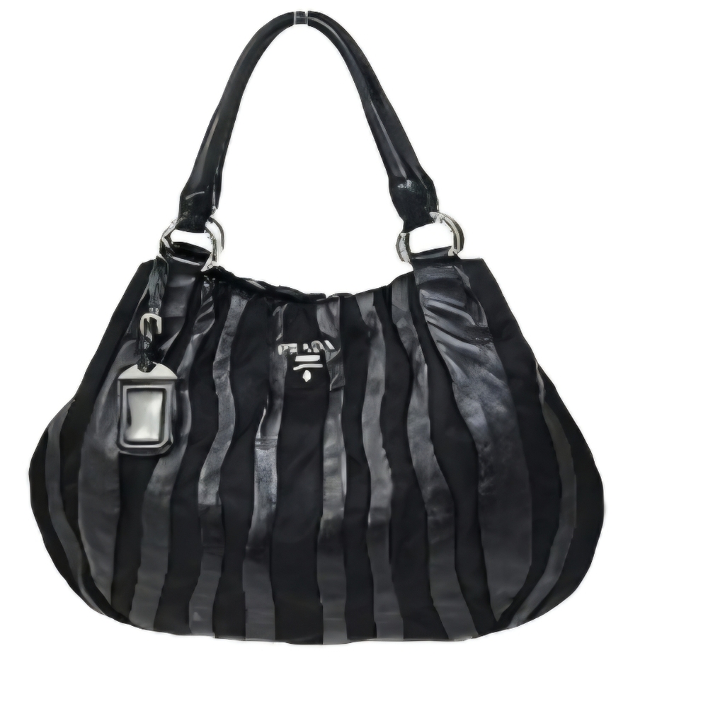 Prada Black Tessuto Nylon And Nappa Leather Waves Bag W/ COA and DUSTBAG